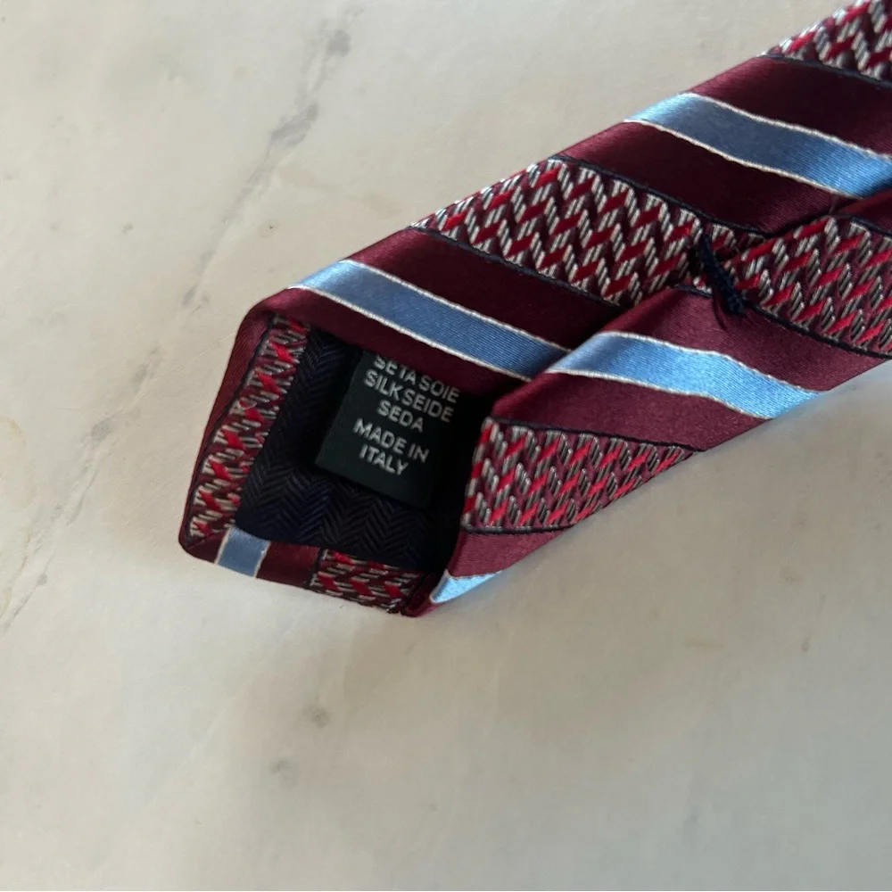 Ermenegildo Zegna Burgundy and Blue Striped Tie